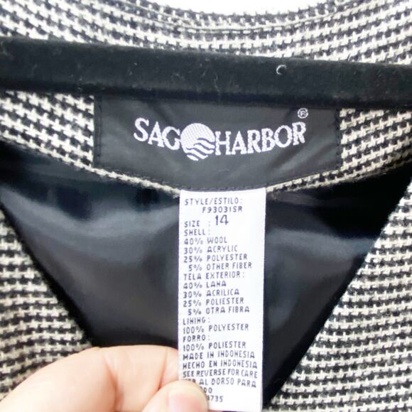 Vintage 90s Sag Harbor 14 Womens Black/White Wool Blend Mini Shift Dress - Picture 5 of 7